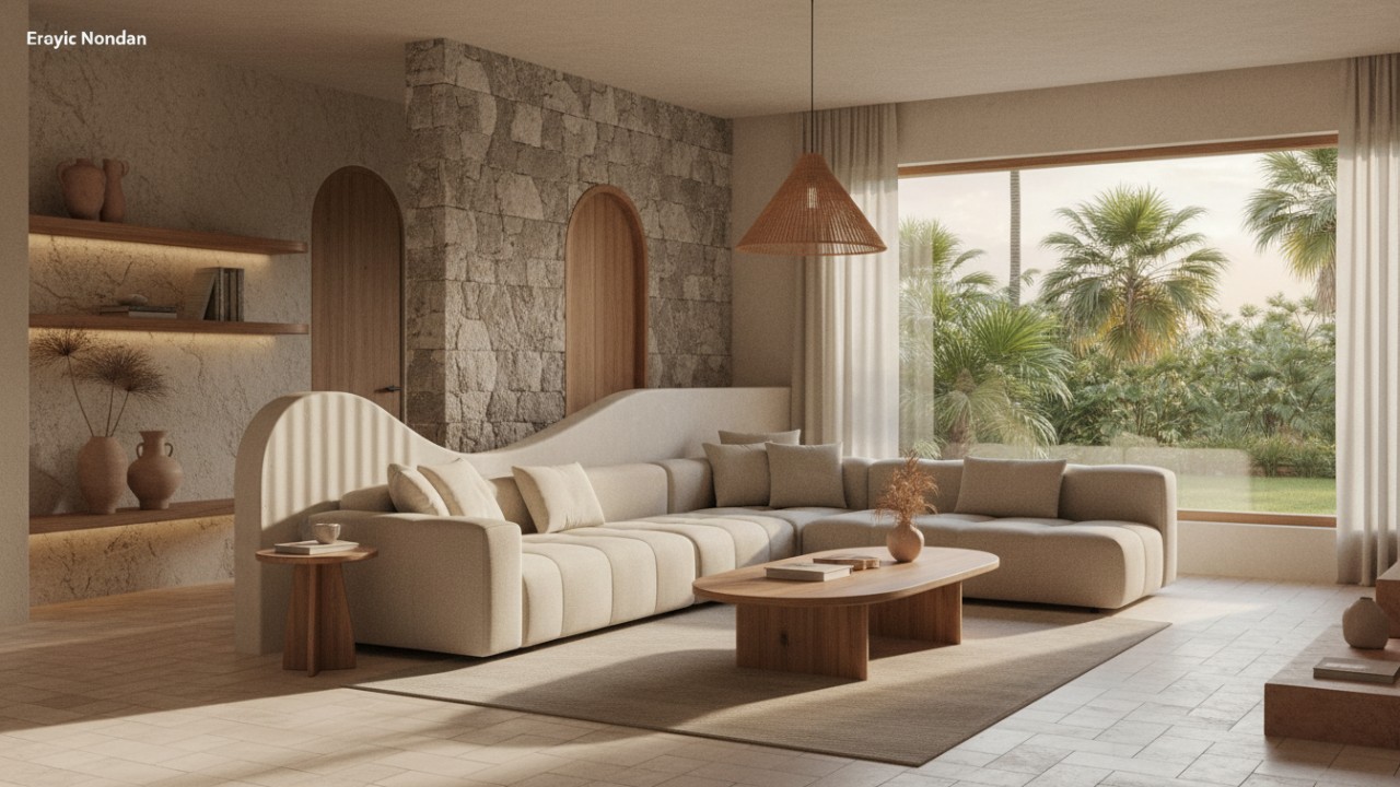 Desain Rumah Tenang dengan Material Alami ala Minimalis Organik