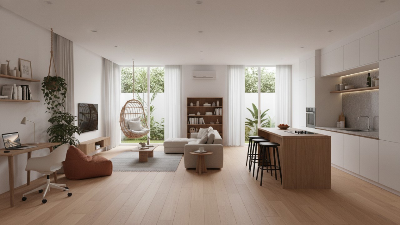 Kayu Engineered Oak Matte Stabil terhadap perubahan suhu dan memberi nuansa alami.