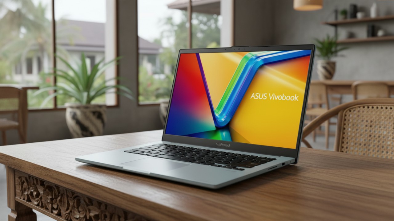 Asus Vivobook Go 14 E1404FA tampil ringkas dengan desain portabel, cocok untuk kerja dan belajar harian di 2026.