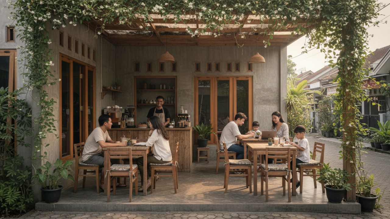 Usaha Kafe Rumahan dengan Sentuhan Teras Minimalis yang Hangat