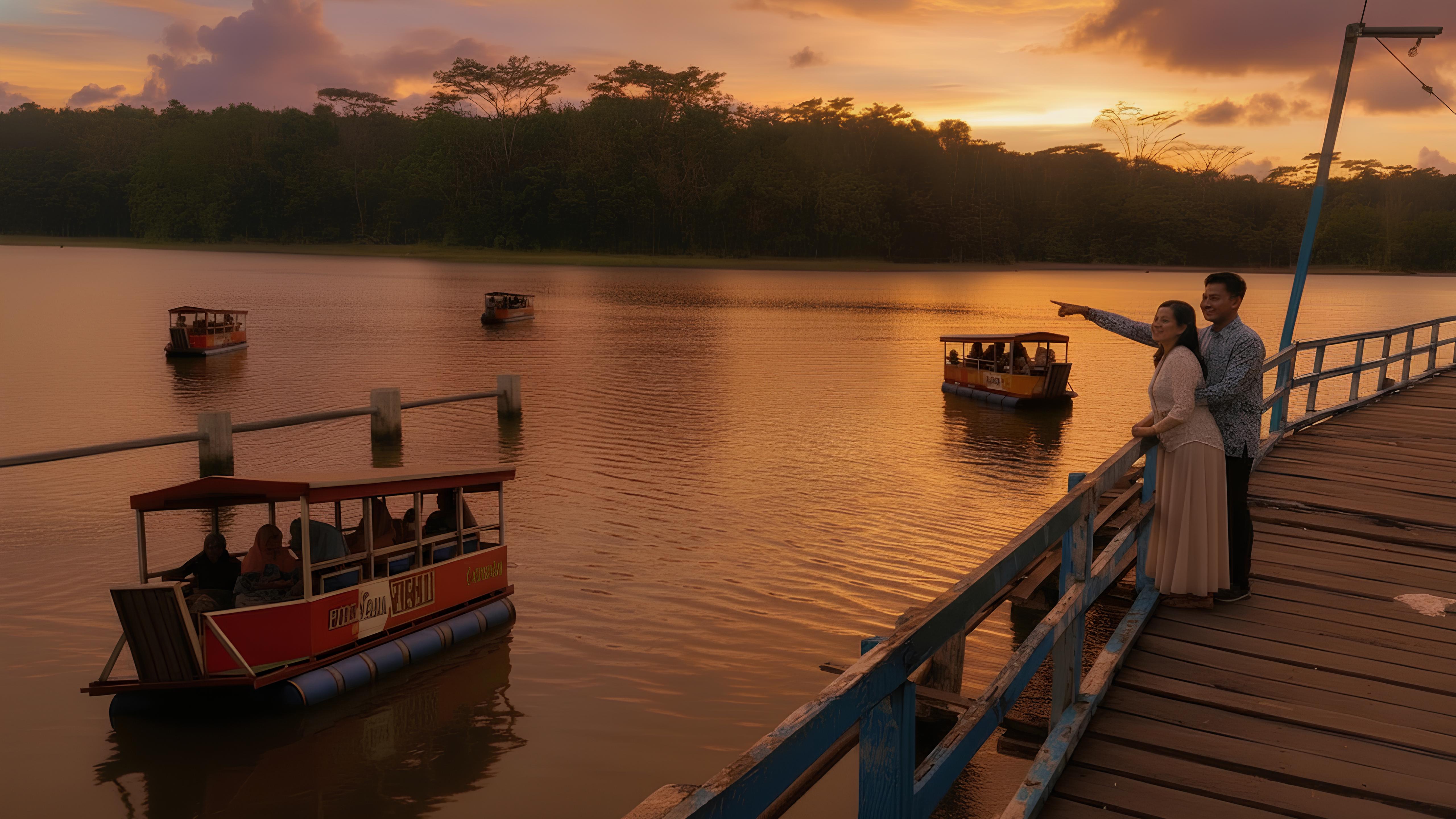 Pengunjung menikmati suasana wisata Wanatirta di Waduk Manggar, Balikpapan.