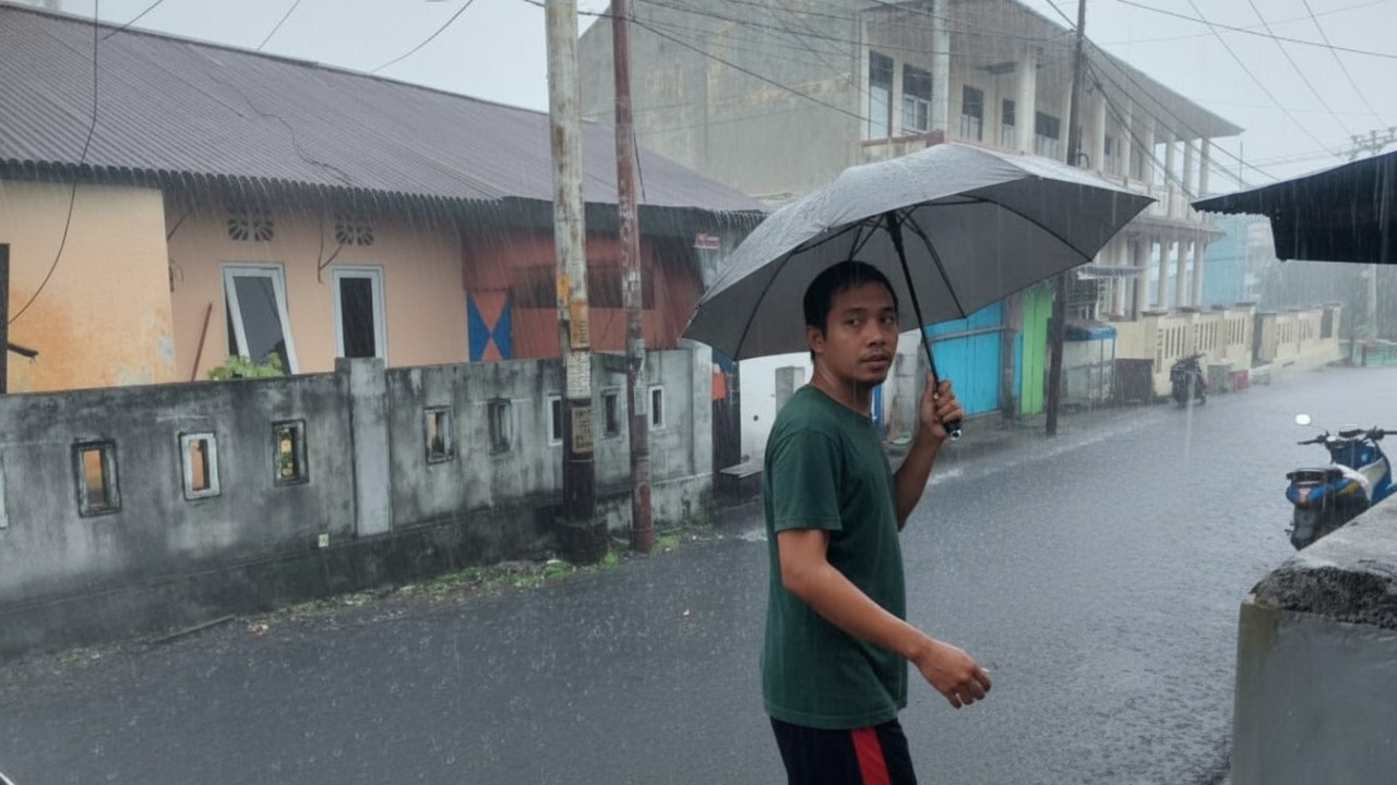 Ilustrasi awan tebal dan hujan lebat sebagai gambaran dampak tidak langsung bibit siklon tropis 91S.