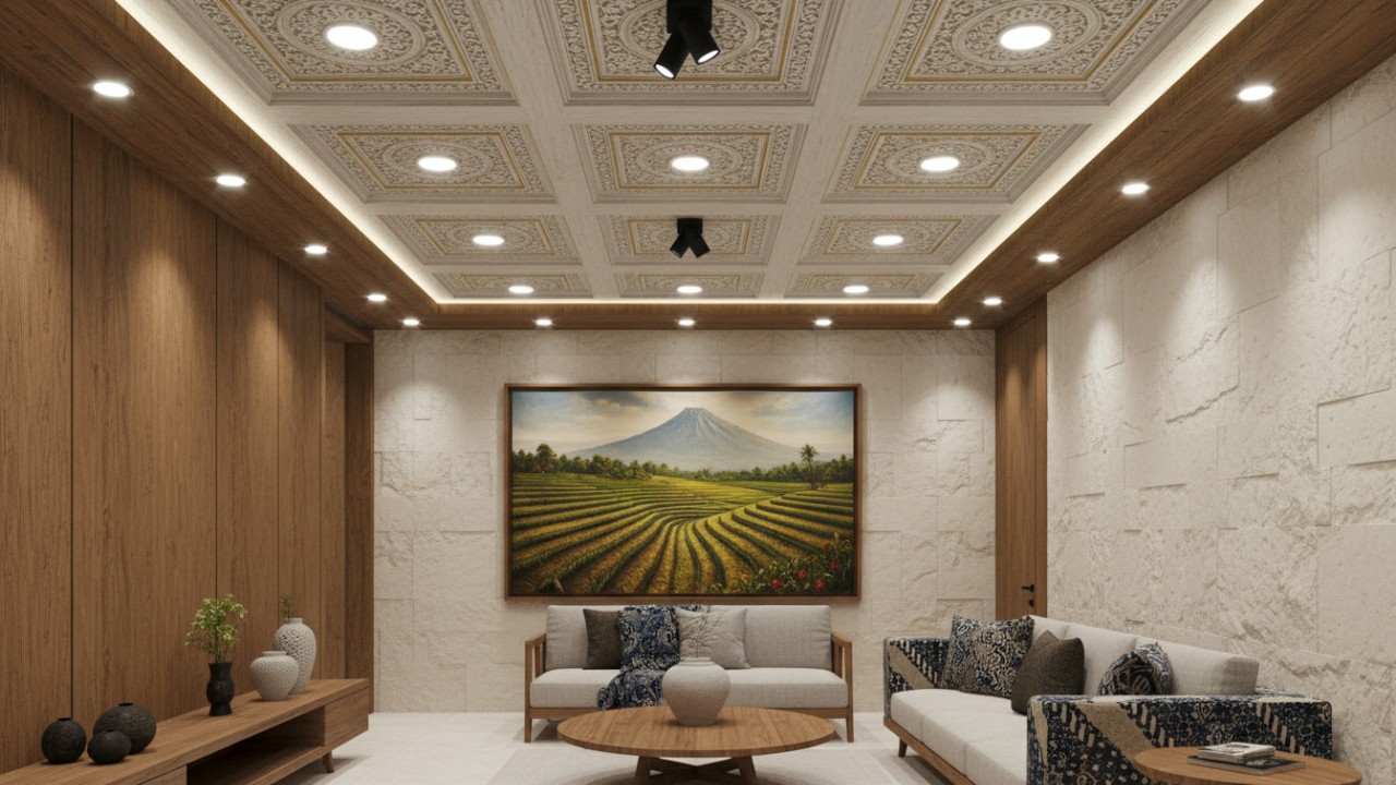 Lampu ruangan Downlight dan spotlight  di ruangan rumah modern