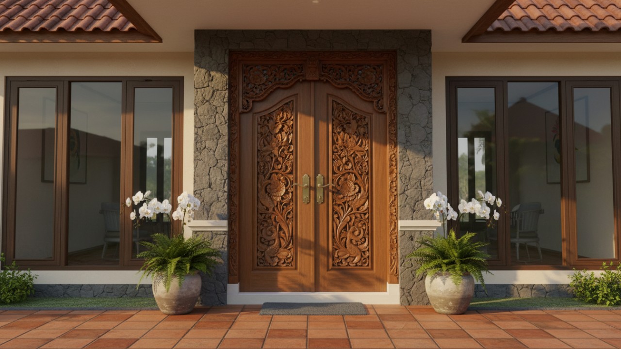 Tampilan berbagai desain pintu rumah dari minimalis hingga industrial yang memperkuat karakter fasad hunian.