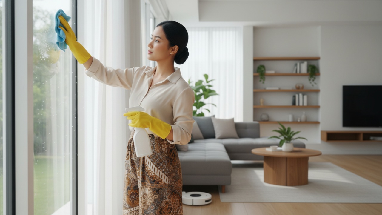 Ilustrasi rumah sehat dengan ventilasi baik, lingkungan bersih, dan pencahayaan alami yang nyaman.