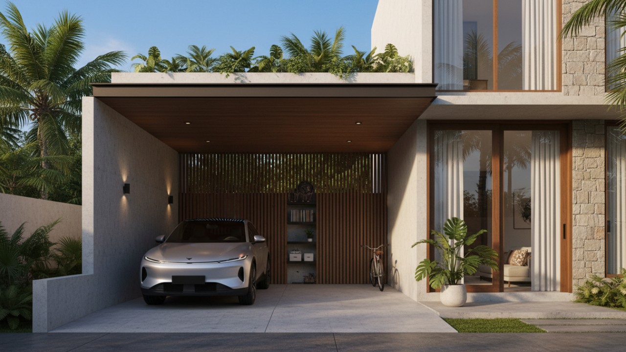Garasi minimalis di samping rumah