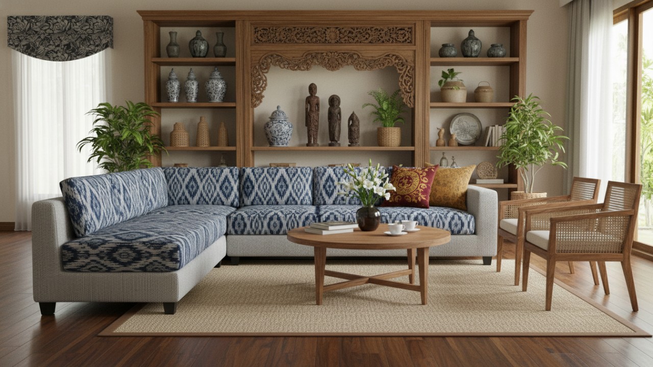 Sofa menjadi titik fokus di dalam ruang utama