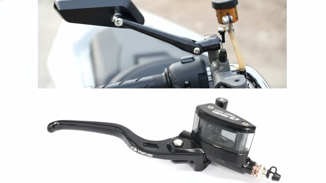 Ilustrasi sistem pengereman motor dengan komponen aftermarket berkualitas yang fokus ke fungsi dan keamanan.