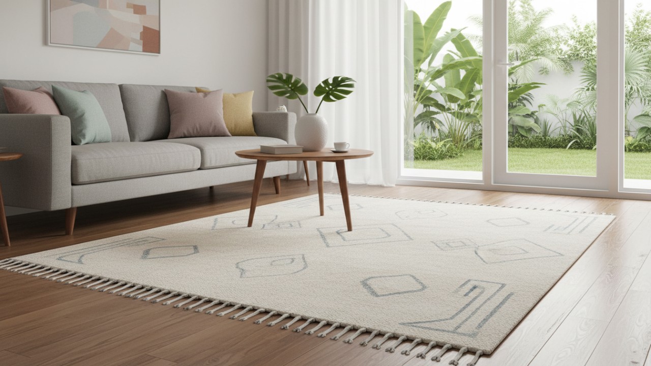 Karpet untuk rumah minilas, motif dan warna sederhana menambah kesan elegan