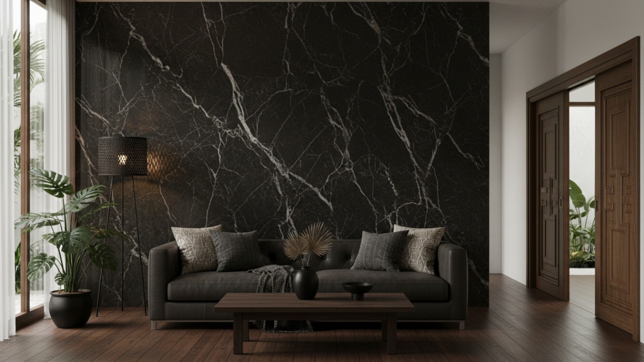 Marquina Nero Matte hadir dengan dominasi hitam berpadu corak putih khas.