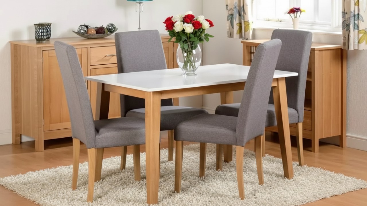 Meja makan kayu minimalis dengan 4 kursi, cocok untuk ruang makan kecil dan memberi kesan hangat di rumah. Temukan pilihan lainnya di artikel ini!
