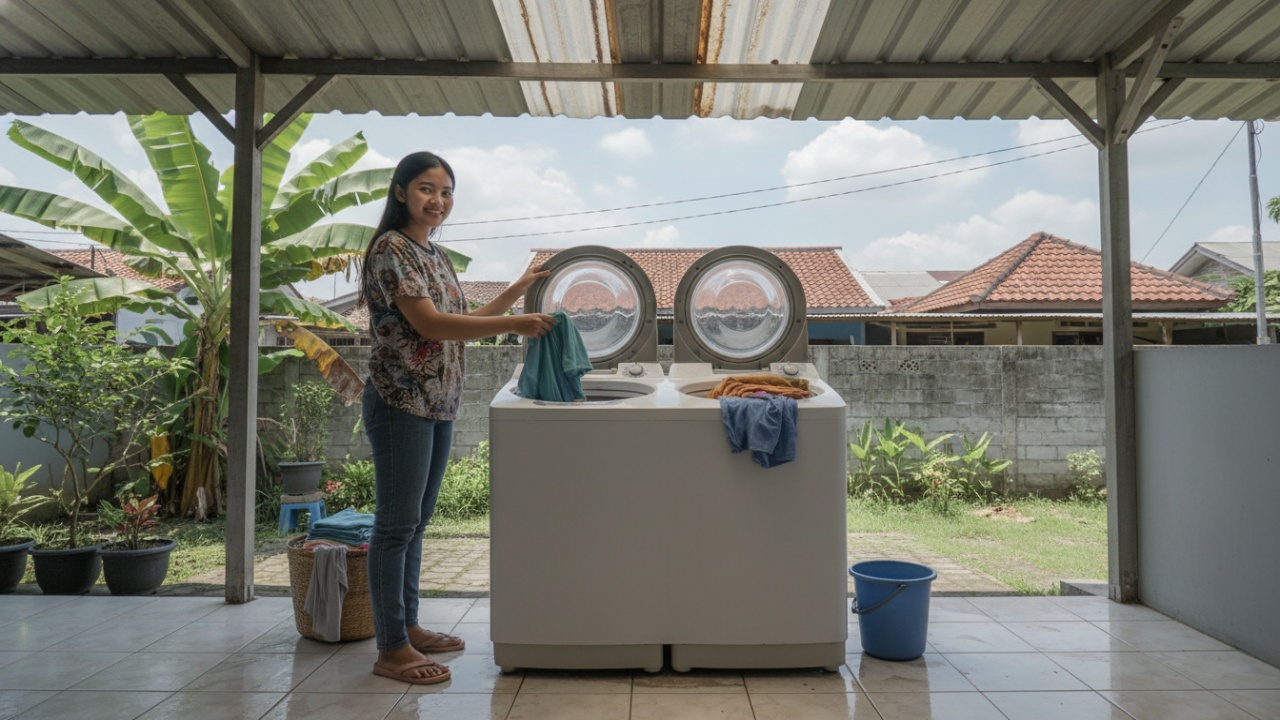 Mesin cuci twin tube