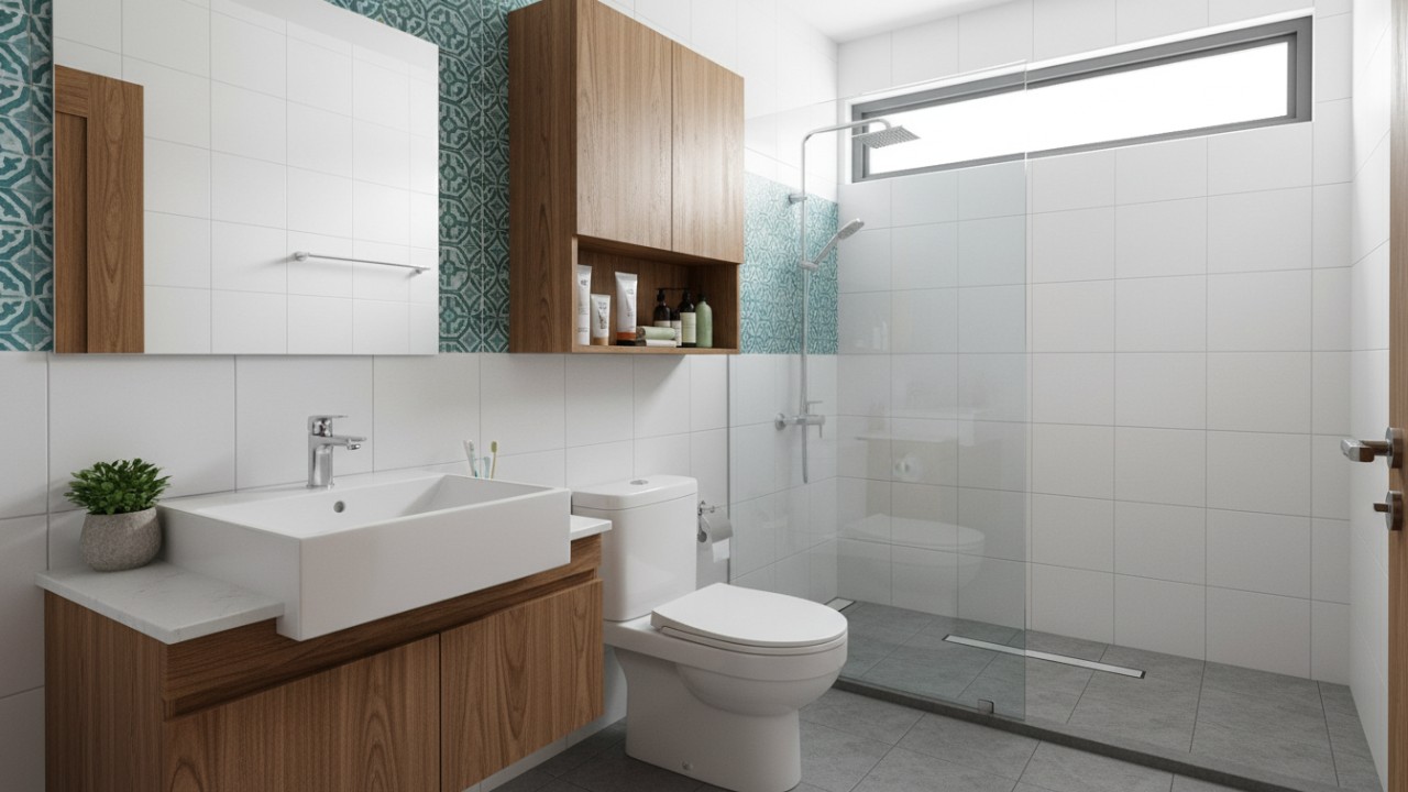 Kamar mandi minimalis dengan kesan rapi dan menenangkan
