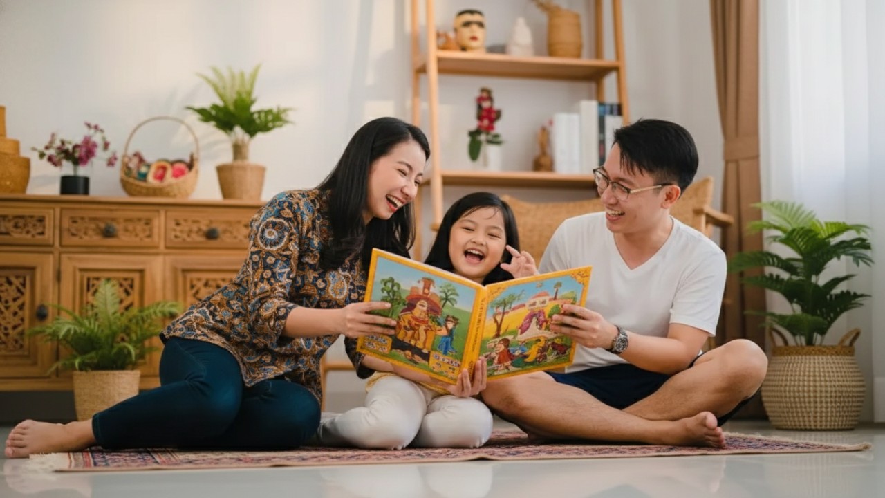 Ilustrasi pasangan suami istri beribadah bersama di rumah, menghadirkan suasana tenteram dan penuh rahmat.