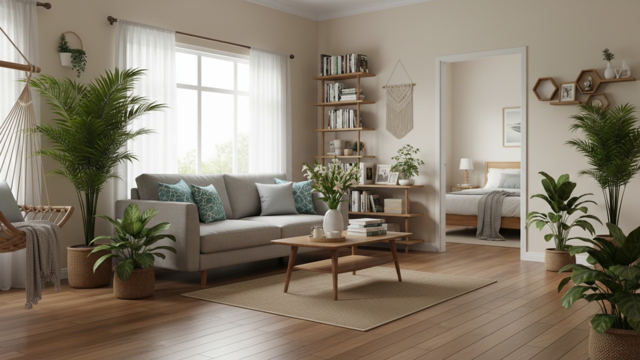 Ilustrasi rumah bersih dan rapi yang menciptakan suasana nyaman serta pikiran lebih tenang.