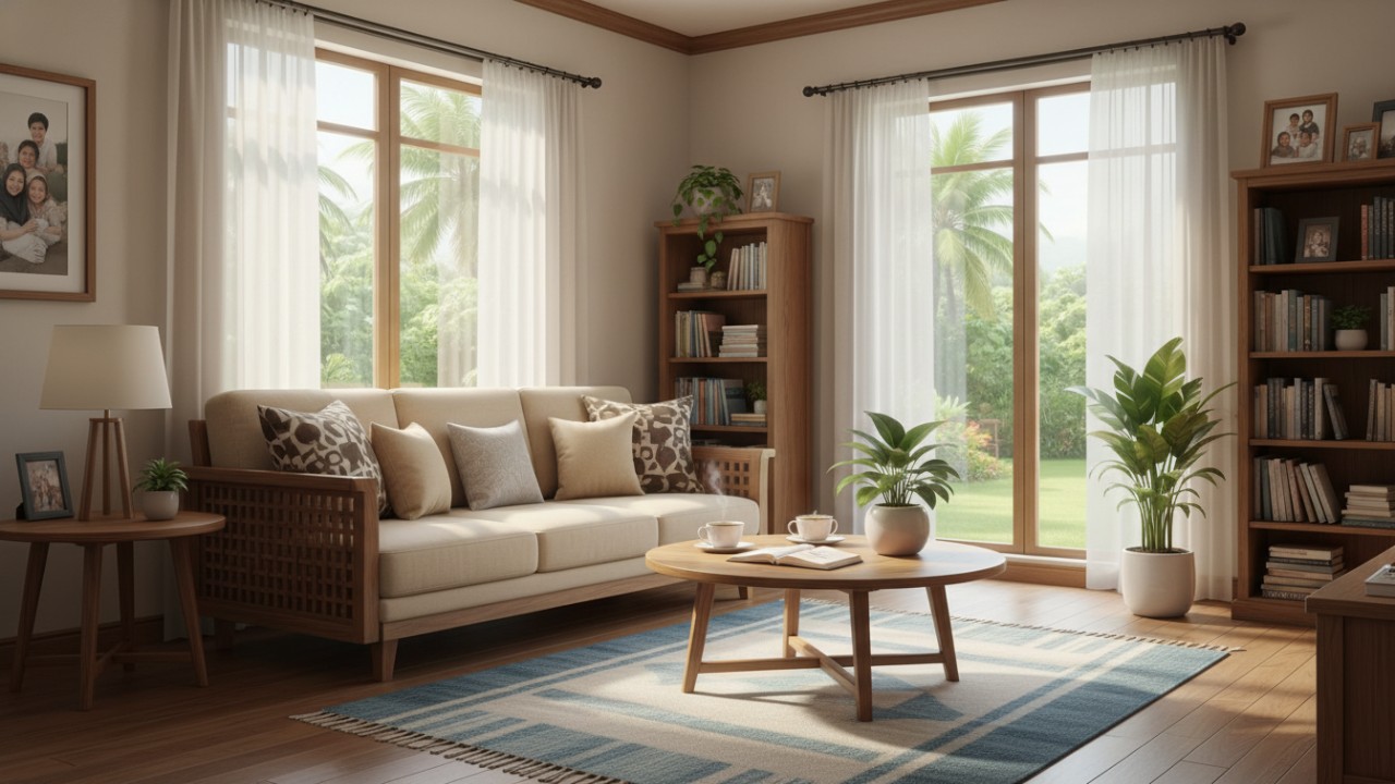 Ilustrasi rumah bersih dan rapi yang menciptakan suasana nyaman serta pikiran lebih tenang.