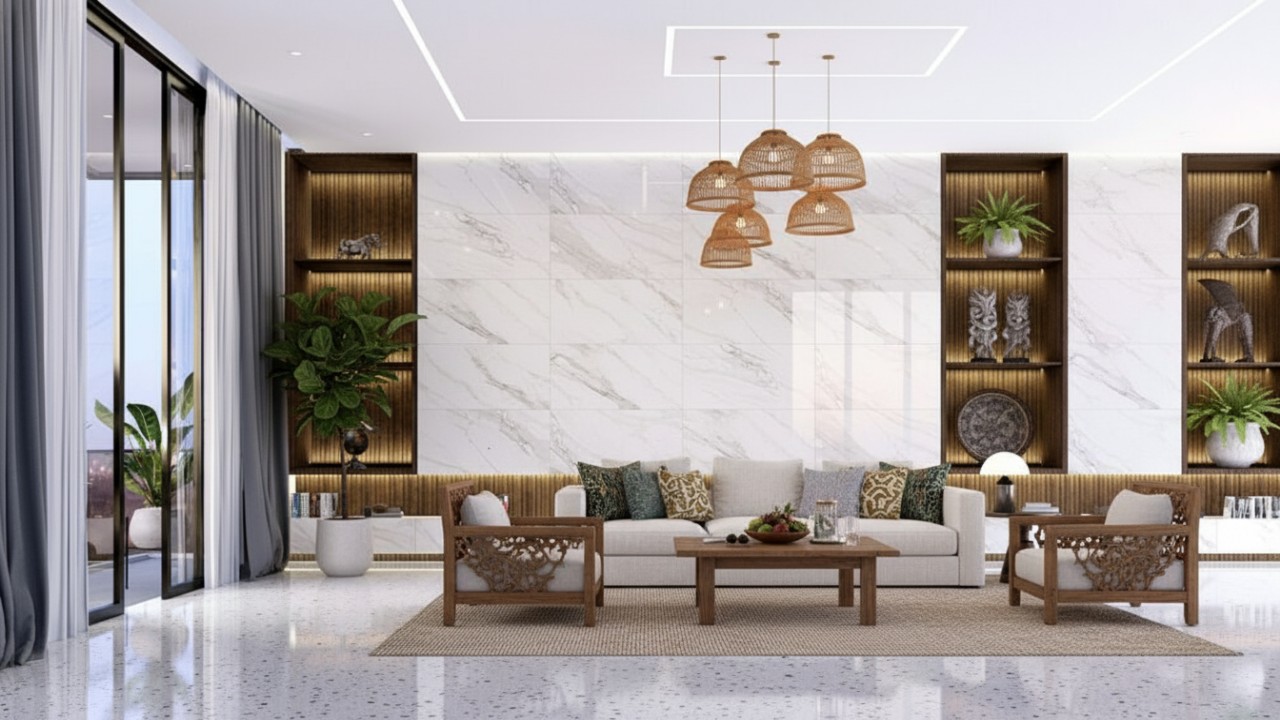 Rumah dengan desain elegan, pencahayaan tepat, dan dekorasi minimalis, membuat ruang terasa lebih luas dan mewah.