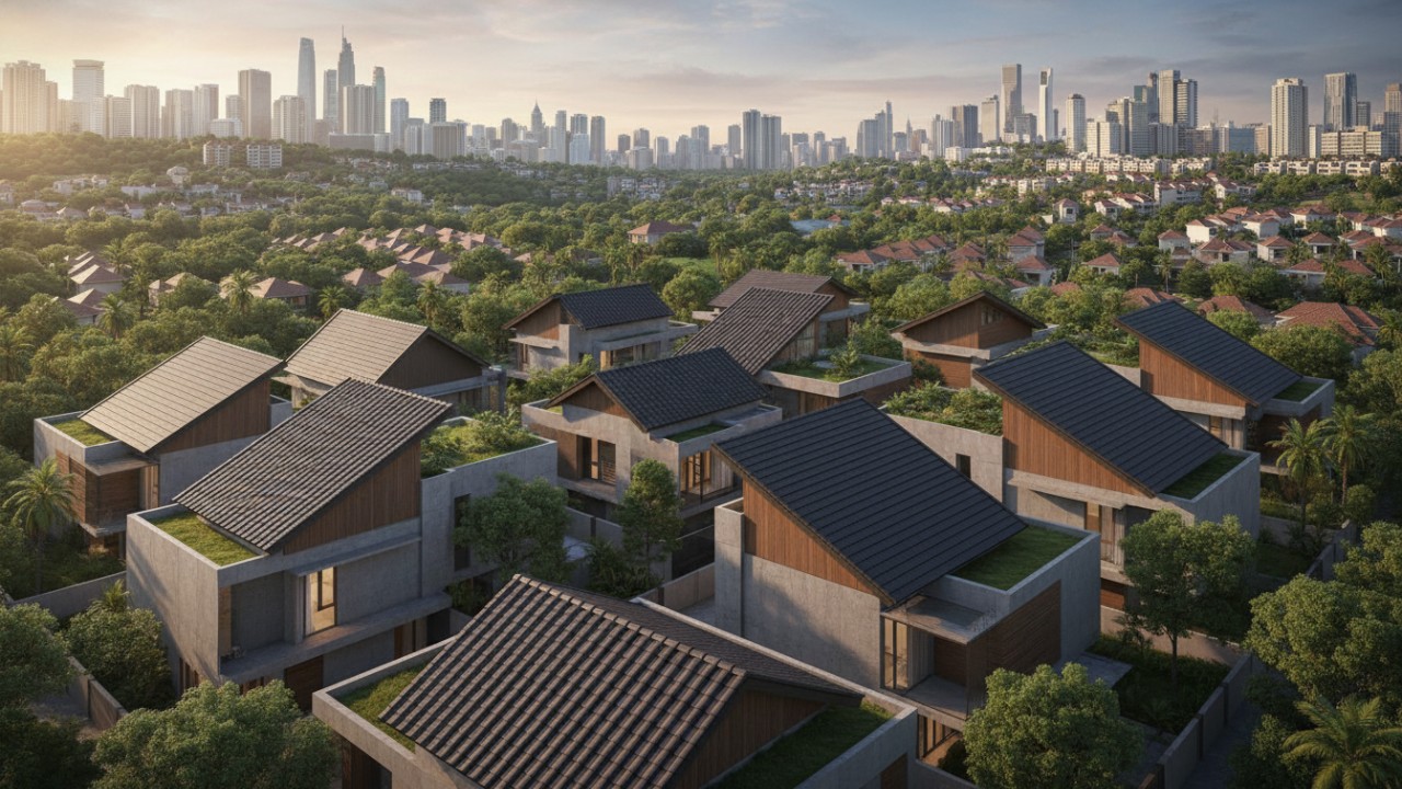 Ilustrasi berbagai model atap rumah minimalis 2026 yang fungsional, modern, dan sesuai iklim tropis.