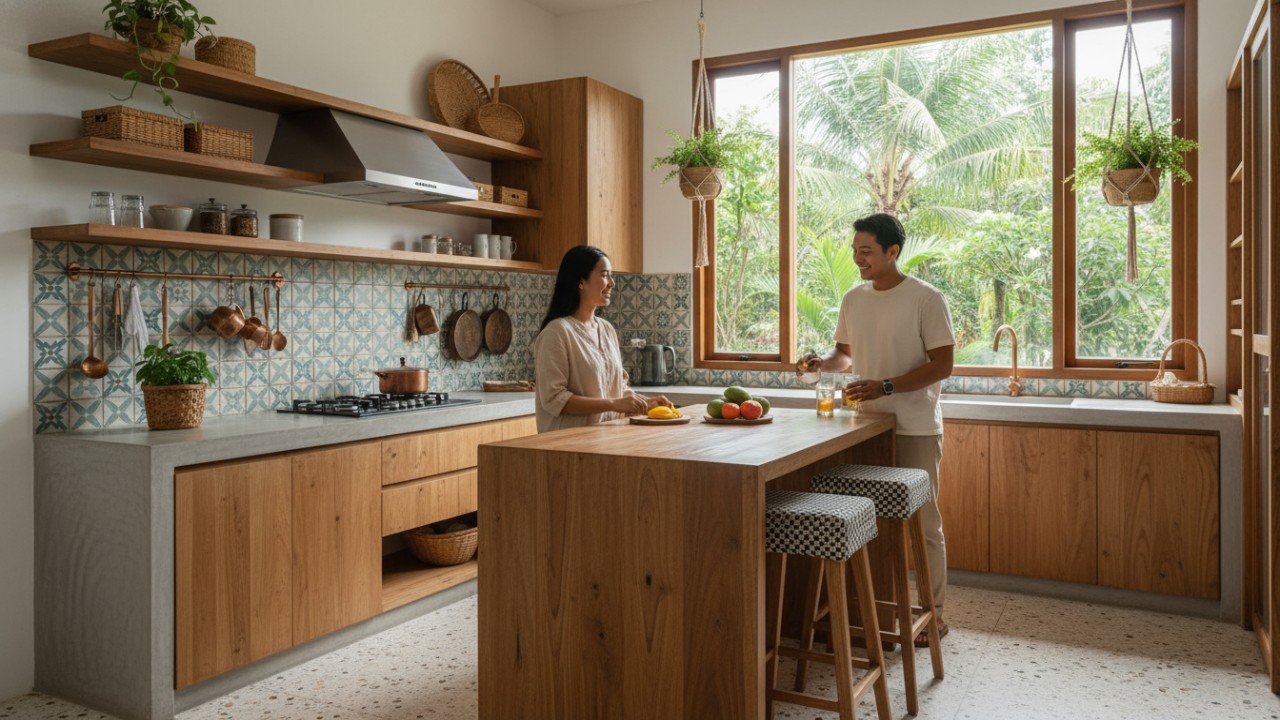 Ilustrasi desain dapur minimalis modern hingga ala kafe yang fungsional dan estetik untuk rumah mungil.