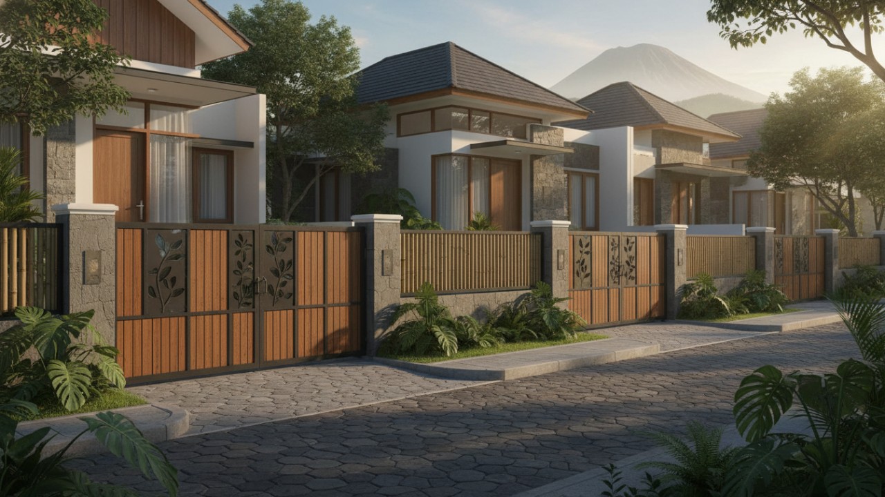 Ilustrasi berbagai model pagar rumah rendah modern yang aman, estetik, dan selaras dengan lingkungan