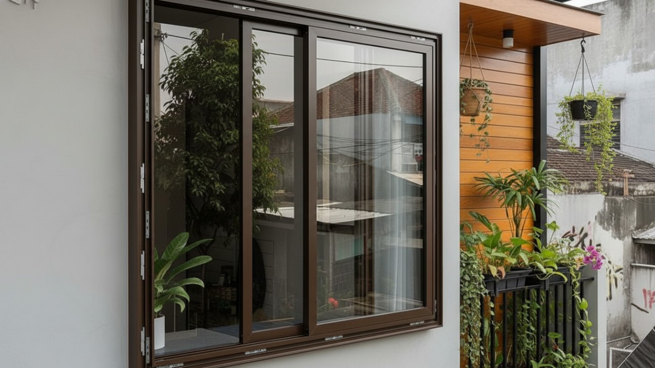 Jendela rumah minimalis dengan desain sliding yang praktis dan modern. Menambah kesan rapi dan minimalis di ruang tamu atau kamar tidur.