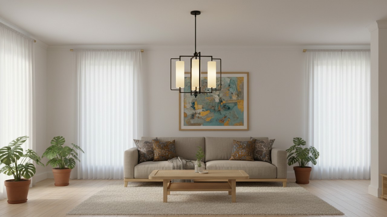 Lampu gantung minimalis modern dengan desain simpel yang cocok untuk ruang tamu bergaya minimalis. Menambah kesan elegan dan terang.