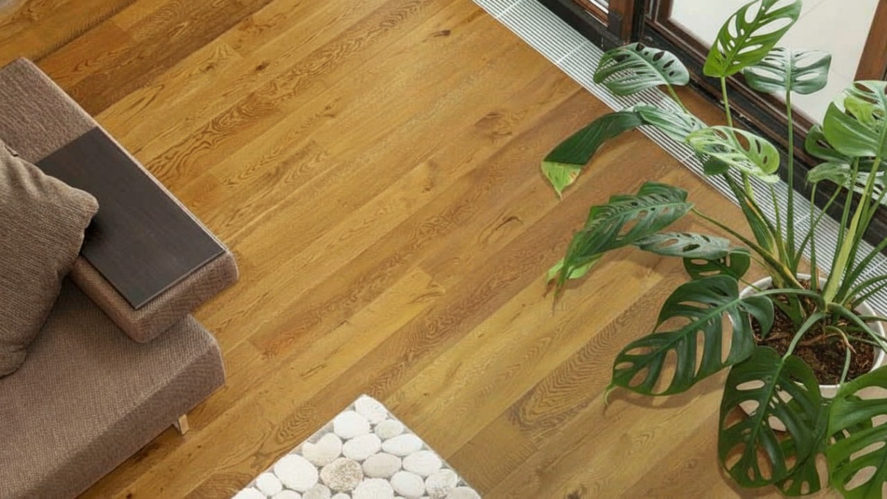 Lantai keramik putih pada rumah minimalis yang memberikan kesan bersih dan luas, cocok untuk tampilan modern dan sederhana.