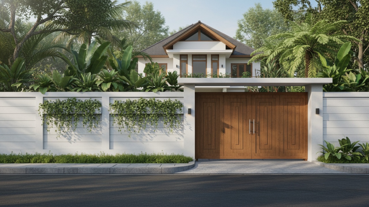 Pagar beton dengan tambahan tanaman memberi suasana asri