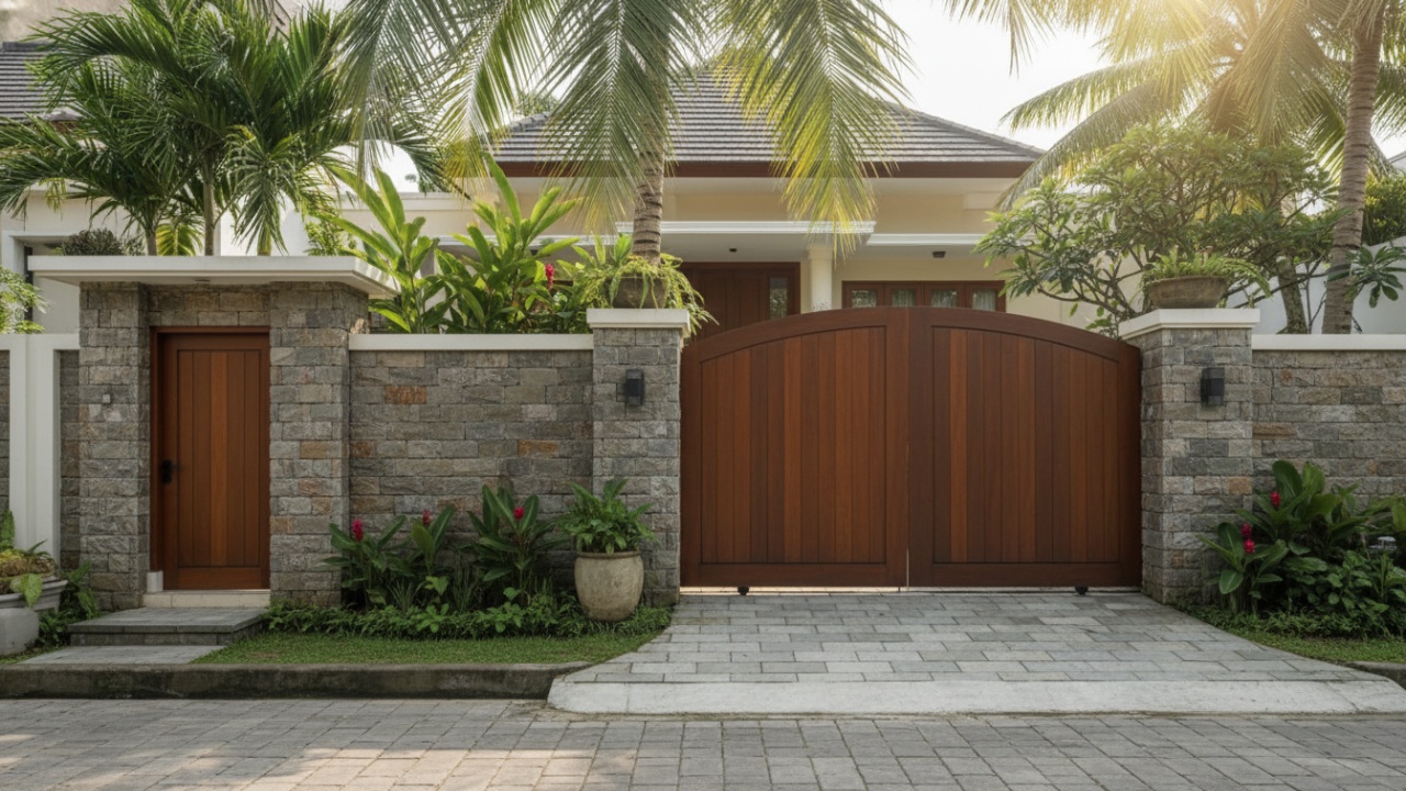 Pagar rumah minimalis dengan material batu alam