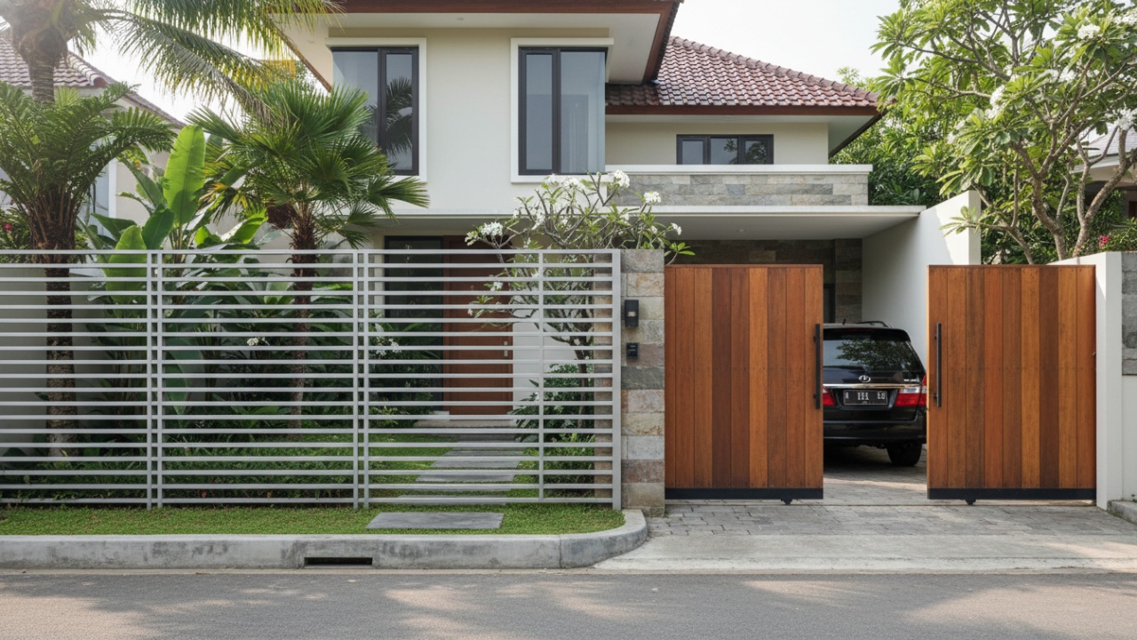 Pagar besi hollow dengan pola horizontal