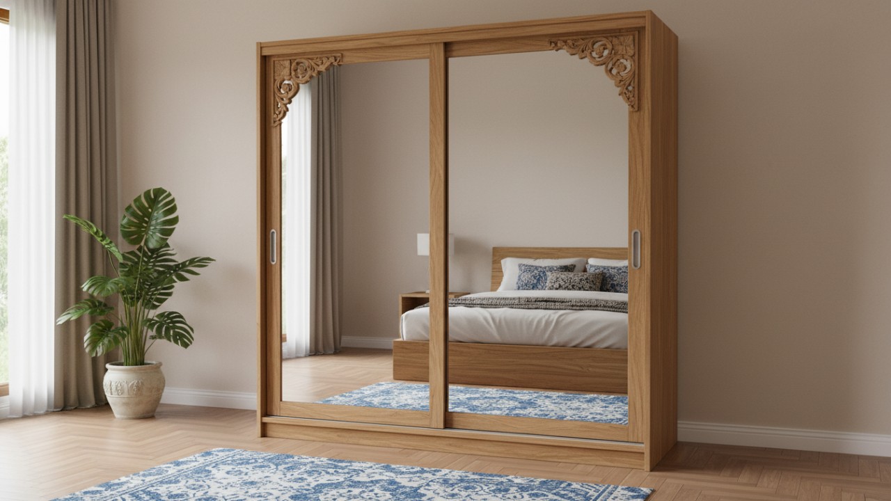 Lemari geser dua pintu dengan cermin full body