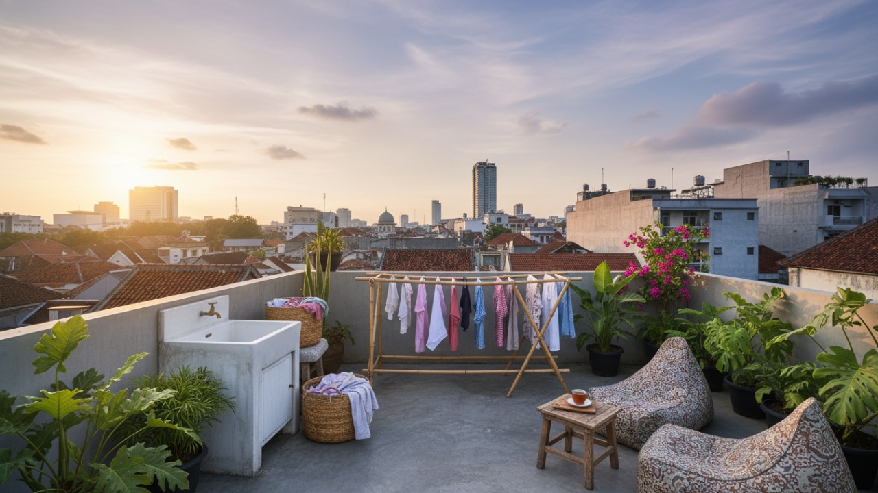 Tempat mencuci di Rooftop, mencuci adalah waktu menikmati waktu santai