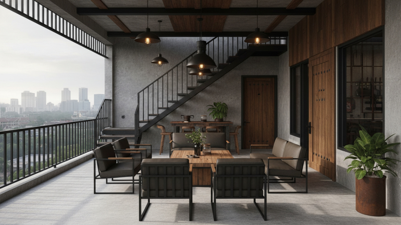 Gaya teras industrial modern