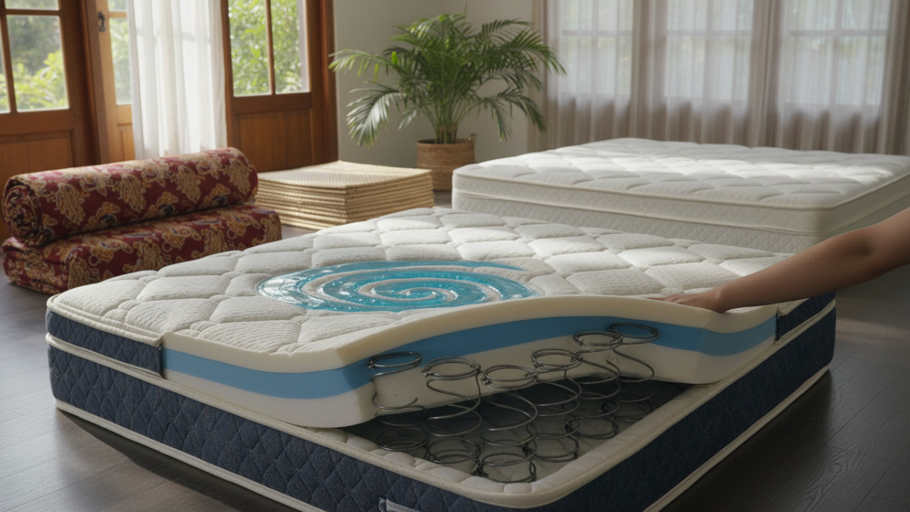 Kasur spring bed dikenal dengan elastisitas tinggi karena kombinasi busa dan per.