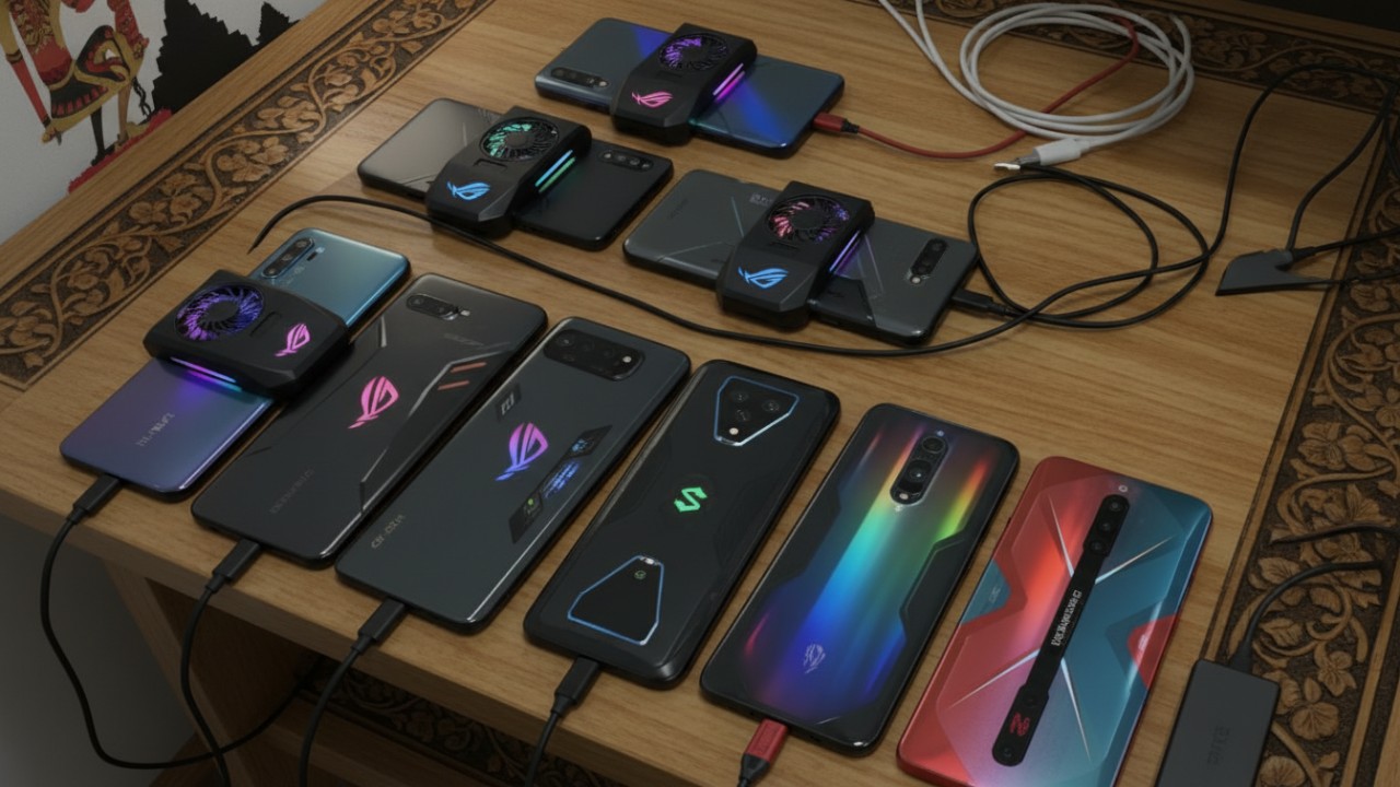 Deretan HP gaming dari Infinix hingga ASUS ROG yang menampilkan pilihan harga dan spesifikasi awal 2026 dengan visual menarik.