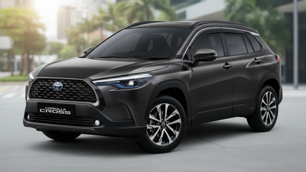 Mobil hybrid melaju di jalan kota dengan tampilan modern, menonjolkan teknologi irit bahan bakar dan emisi rendah yang ramah lingkungan Cess.