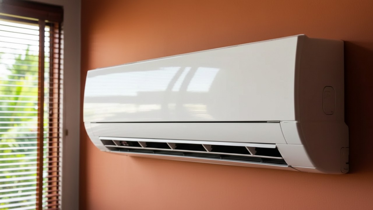 Unit AC split terpasang rapi di ruangan tertutup, memberi kesejukan merata dan nyaman untuk aktivitas harian.