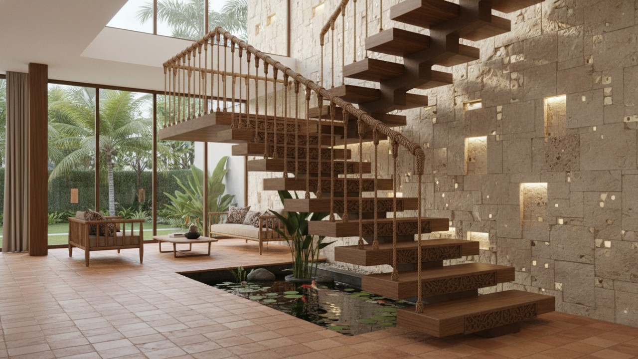 Floating stairs atau tangga mengambang hadir dengan tampilan ringan dan modern
