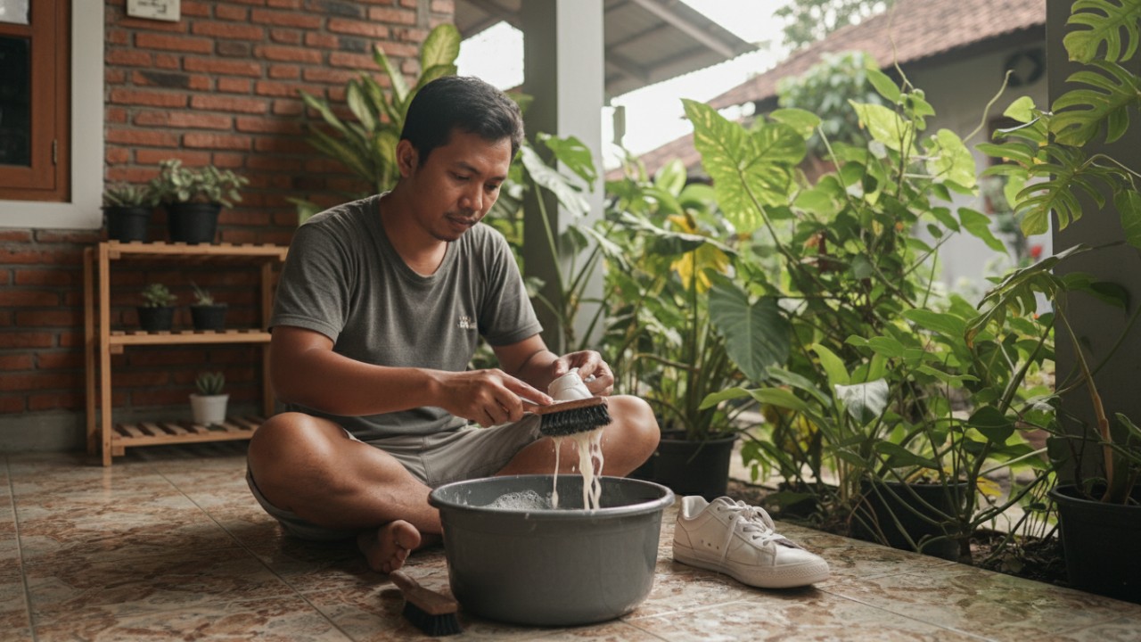 mencuci sepatu