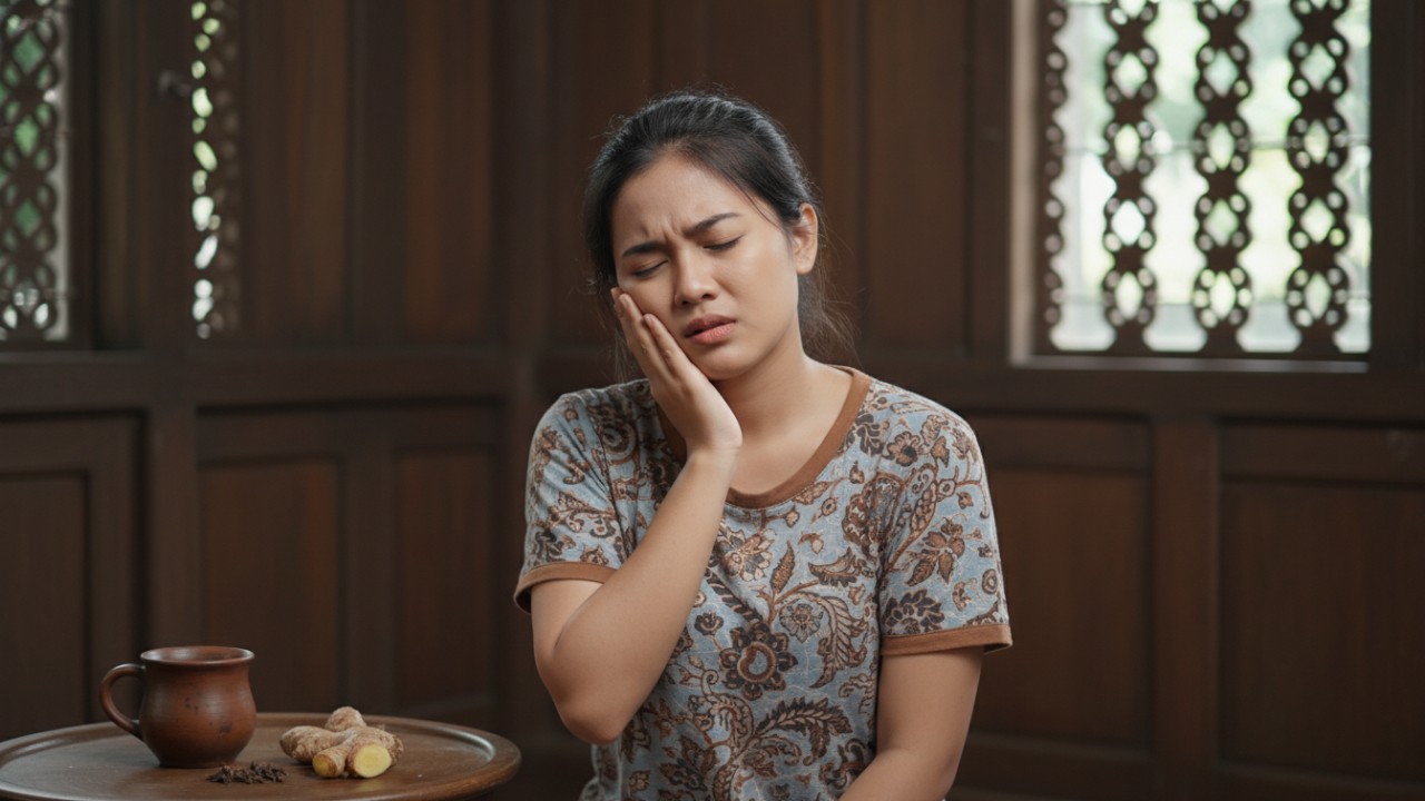 Ilustrasi seseorang menahan pipi saat sakit gigi, menggambarkan nyeri dan pilihan perawatan gigi yang tersedia.
