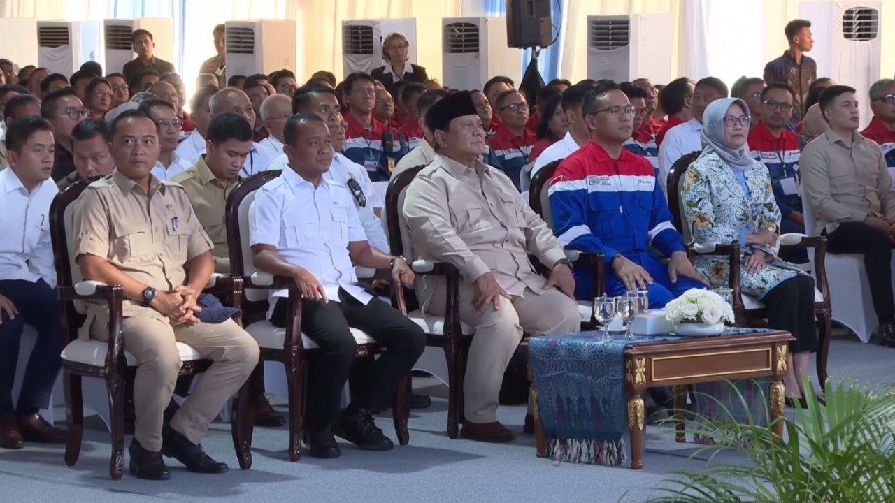 Presiden Prabowo Subianto menghadiri peresmian kilang RDMP Balikpapan, Senin (12 Januari 2026).