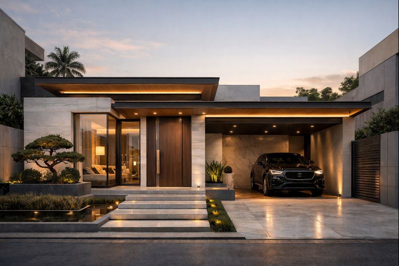 Rumah minimalis 1 lantai bergaya quiet luxury dengan tampilan modern, elegan, dan berkesan eksklusif.