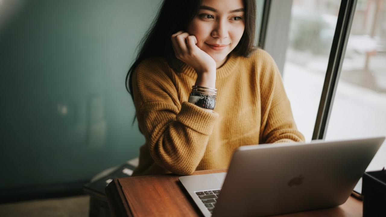 Laptop premium dengan layar OLED dan keyboard profesional, simbol perangkat kerja berat untuk kreator dan pekerja produktif.