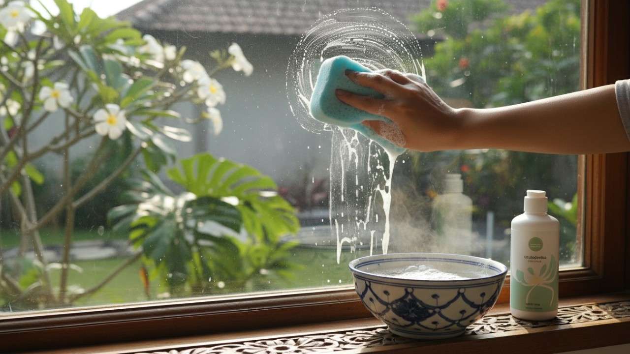 Untuk noda yang lebih membandel, sabun cair ringan dan air hangat bisa jadi solusi.