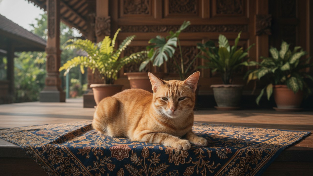 kucing rumahan yang dirawat dengan baik, lingkungan bersih dan nyaman.
