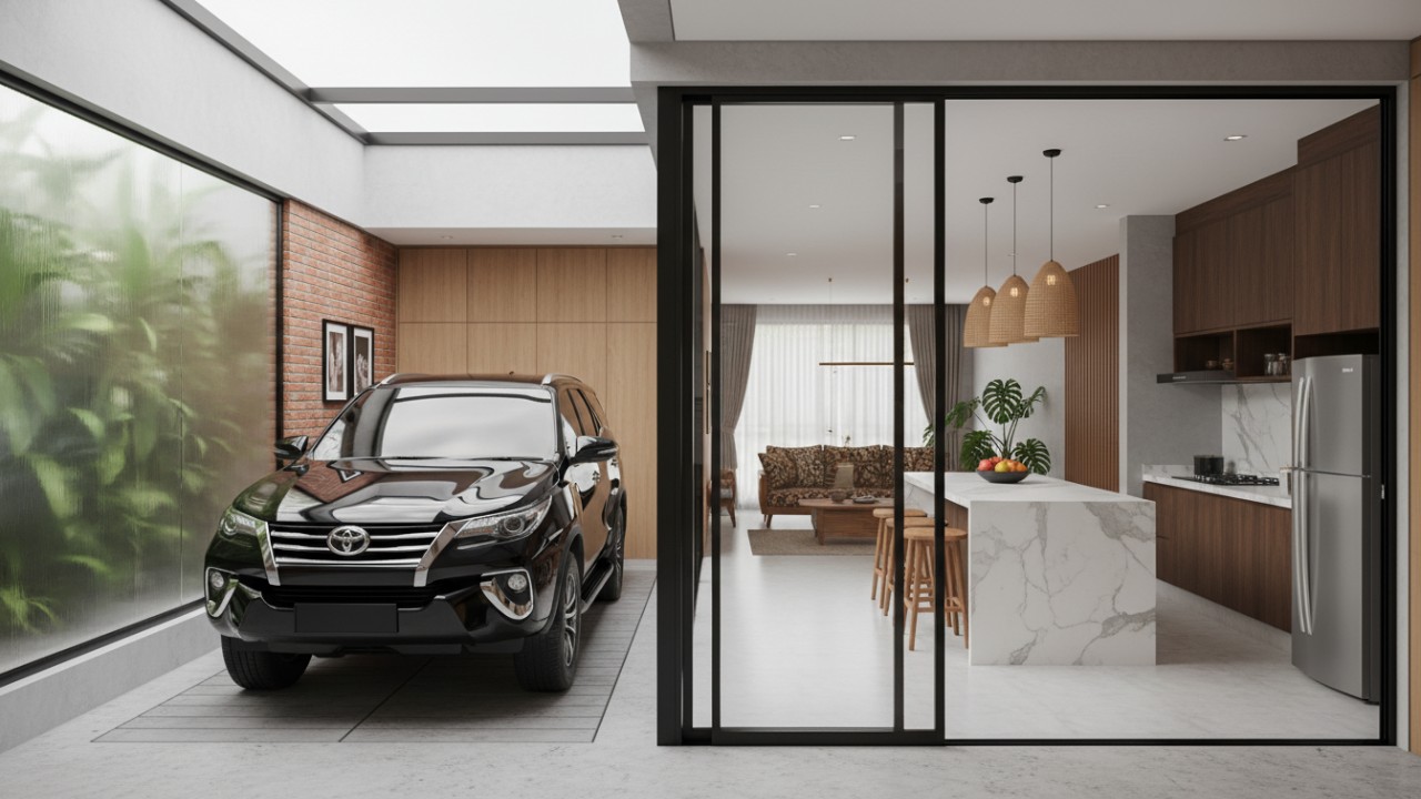 Garasi mobil terintegrasi di rumah minimalis