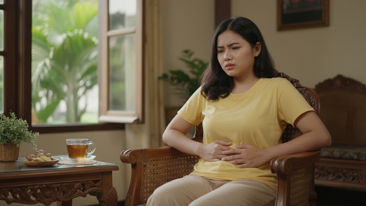 Ilustrasi bahan alami seperti madu, jahe, dan kubis untuk mendukung perawatan luka lambung.