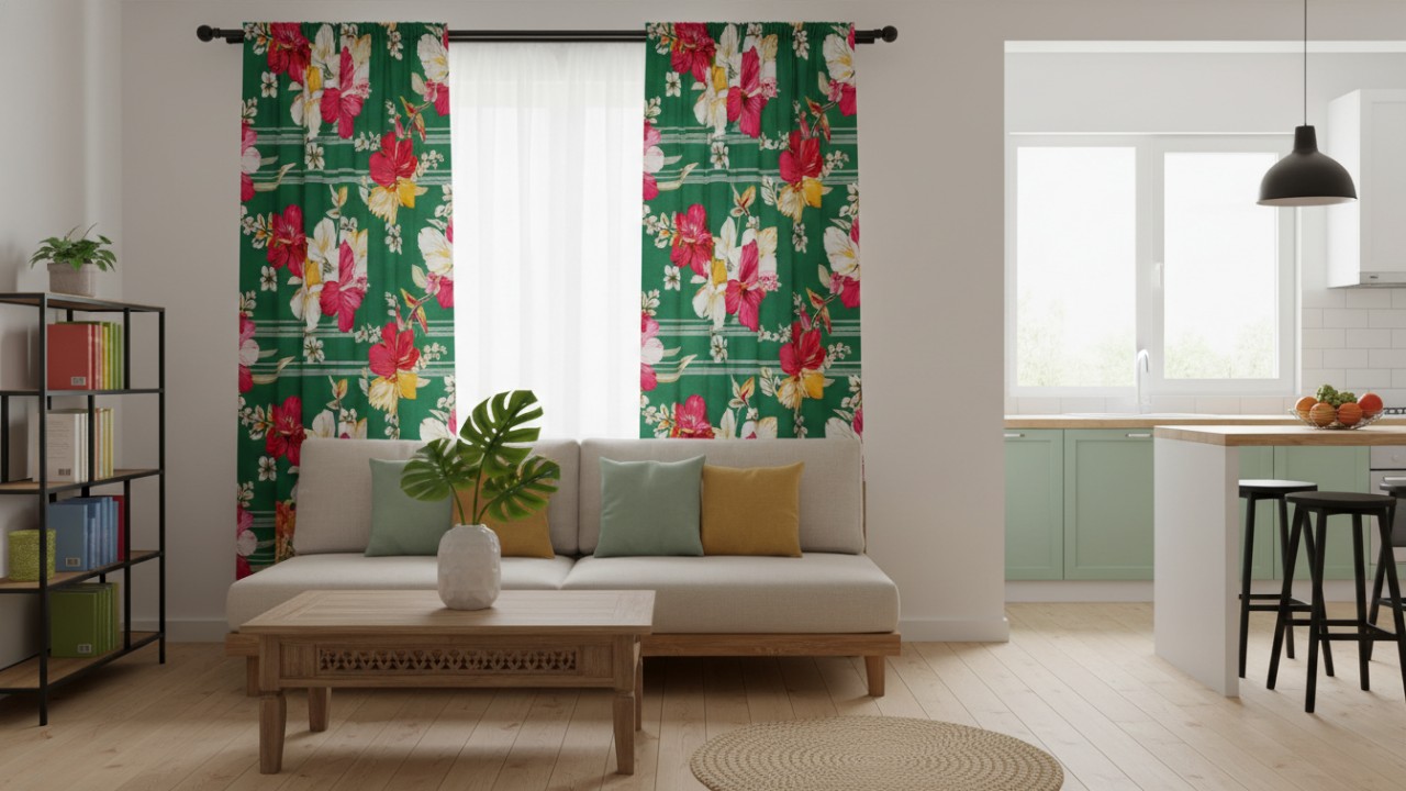 tirai dengan motif bunga