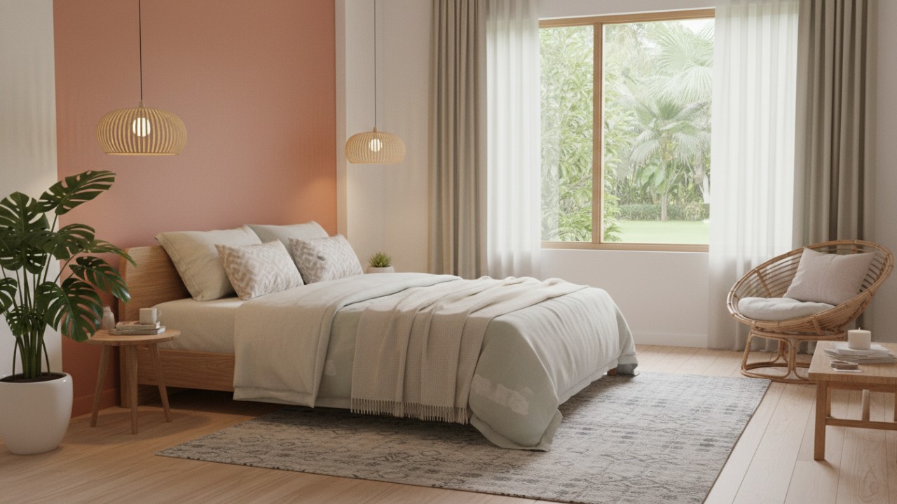 Warna lembut dan menenangkan menjadi kunci kamar tidur yang terasa cozy. Pola halus dengan nuansa modern membantu menciptakan suasana hangat tanpa kehilangan kesan elegan.