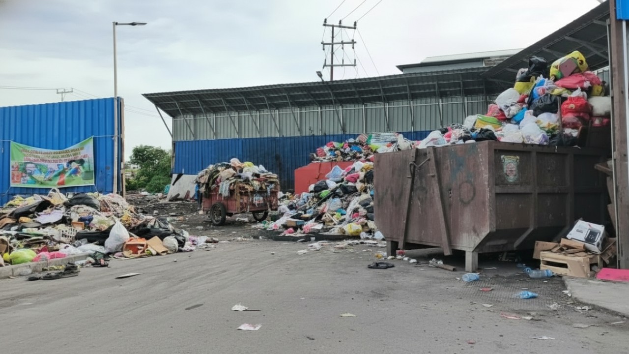 Kawasan eks Bandara Temindung yang digunakan sebagai TPS. Tumpukan sampah menunggu kepastian status lahan.